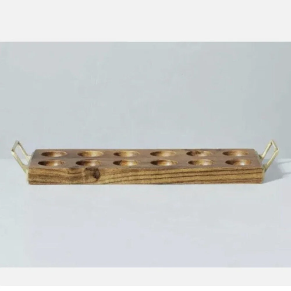Hearth & Hand with Magnolia Wood Dozen Egg Tray Gold Metal Handles Easter Spring - Picture 3 of 10